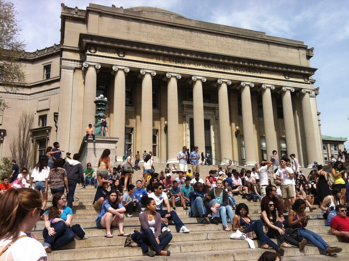 Students—several of whom are Saudi—await class at the Columbia University campus, where I received my degree in journalism.