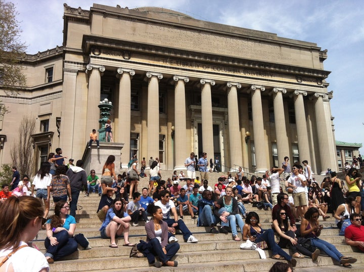 Students—several of whom are Saudi—await class at the Columbia University campus, where I received my degree in journalism. 