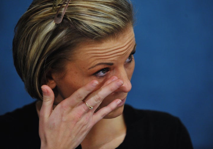 Kori Cioca, former US Coast Guard member and alleged sexual assault victim, at a press conference in 2011. She was featured in the 2013 documentary The Invisible War. 