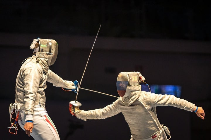 <p>Sword fight in virtual reality. </p>