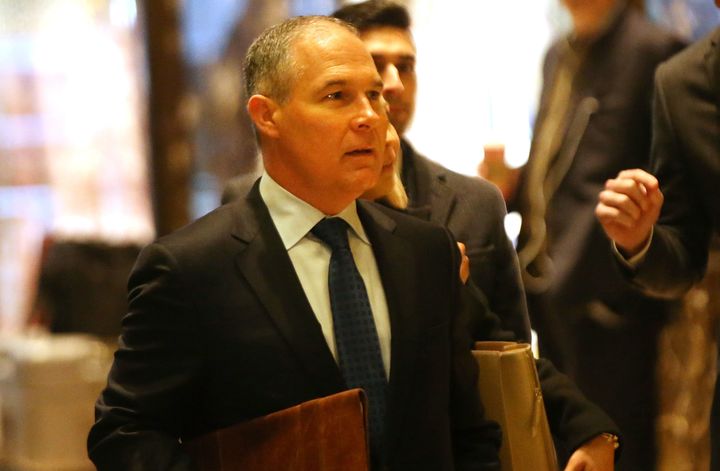 Oklahoma Attorney General Scott Pruitt arrives at Trump Tower in New York City on Dec. 7, 2016. President-elect Donald Trump has chosen Pruitt to serve as the head of the Environmental Protection Agency.