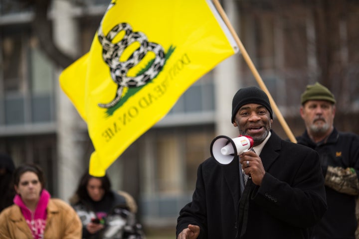 Arthur Woodson speaks about the Flint water crisis at a rally in January.