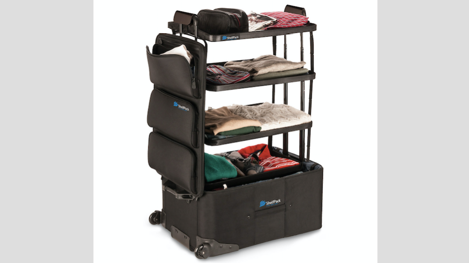 Suitcase with collapsible shelves on sale
