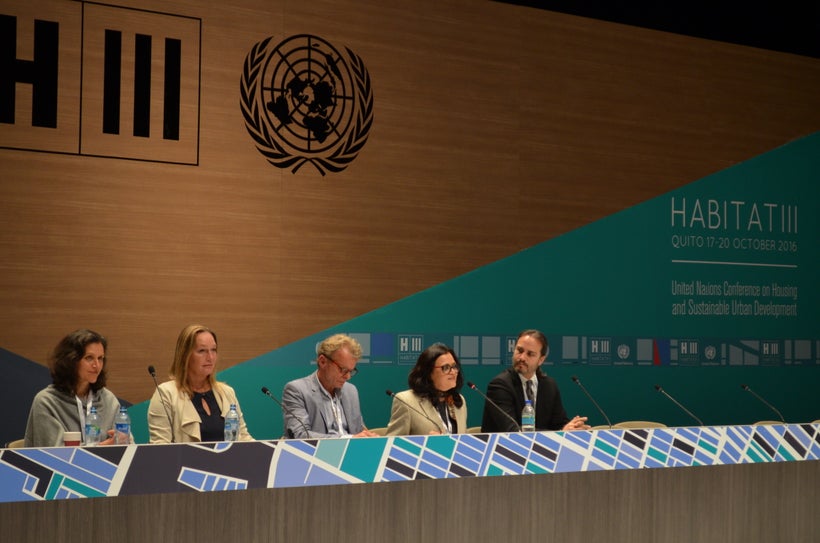 Joyati Das (second from right) speaking about the transformative potential of children at Habitat III.