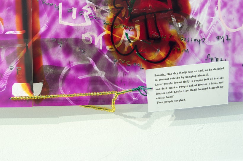 Bad Killer, 2016 (Detail); flashlight and marker on photographic paper; 32 X 60 inches. Read closely.