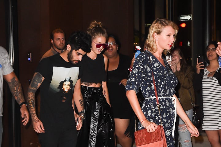 Best buds Zayn Malik, Gigi Hadid and Taylor Swift emerge from Hadid's New York City apartment in September.