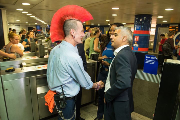 London Mayor Sadiq Khan (pictured here meeting TfL staff member Greg Cousens at Oxford Circus underground station) has apologised unreservedly for the remarks 