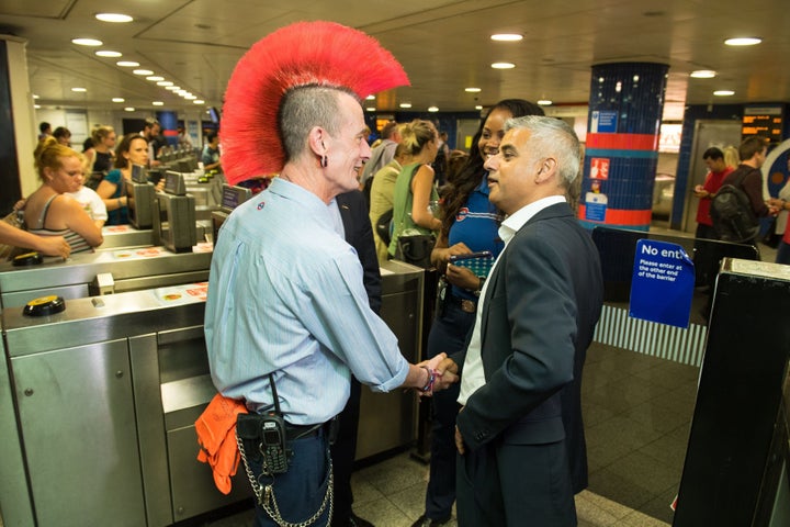 <strong>London Mayor Sadiq Khan (pictured here meeting TfL staff member Greg Cousens at Oxford Circus underground station) has apologised unreservedly for the remarks </strong>