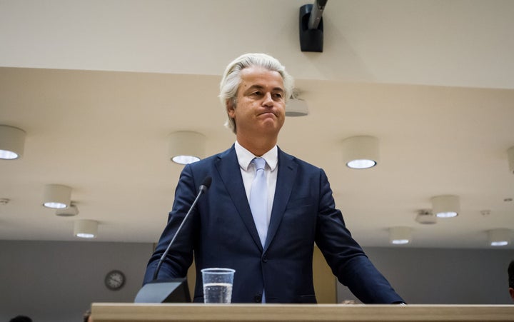 Dutch far-right leader Geert Wilders speaks to the court at the high security court in Schiphol, Netherlands on November 23, 2016.