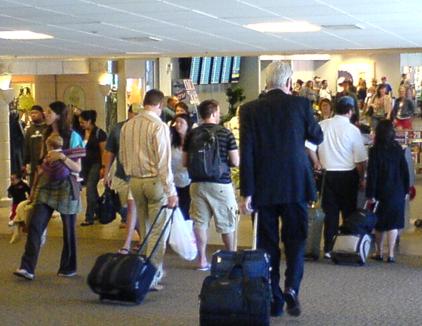 Running through an airport to get to a program