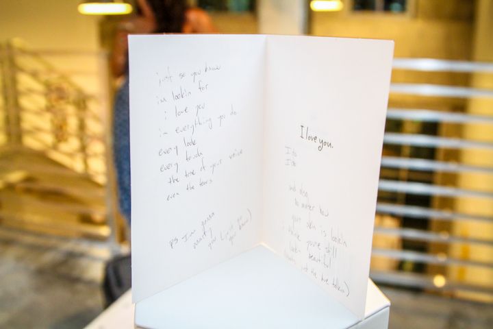<p>A love note represents one of the many elements left behind after a break-up at the Love Lost exhibition during Art Basel Miami.</p>