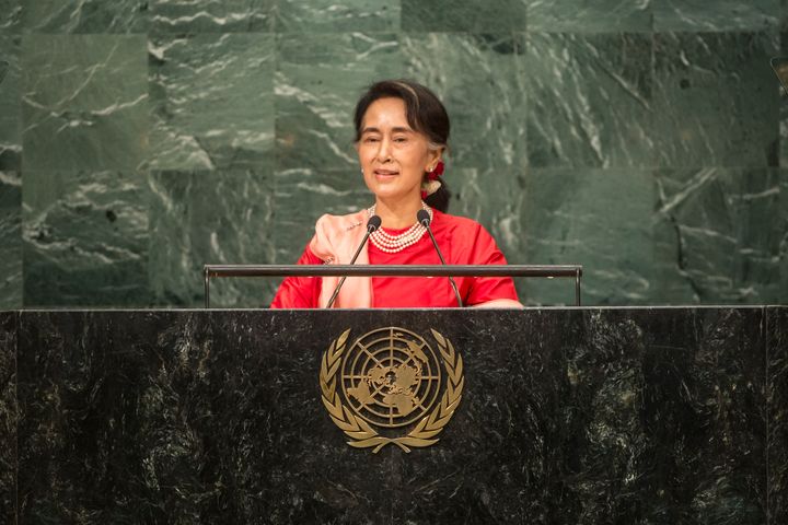 Former Nobel Peace Prize winner Aung San Suu Kyi address the UN General Assembly in September this year, she has faced criticism for failing to stop violence against Myanmar’s Muslim minority.