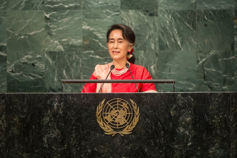 Former Nobel Peace Prize winner Aung San Suu Kyi address the UN General Assembly in September this year, she has faced critic