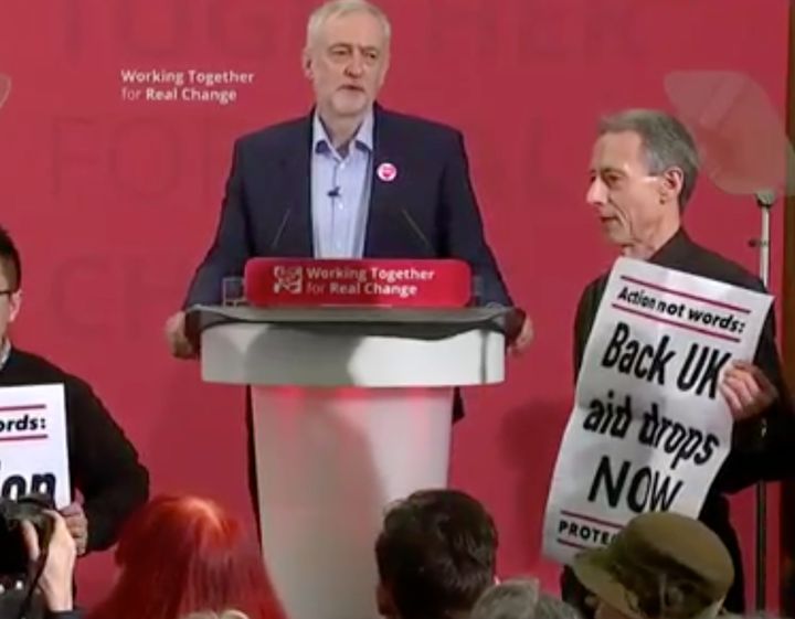 Peter Tatchell was among protesters who disrupted Jeremy Corbyn's speech