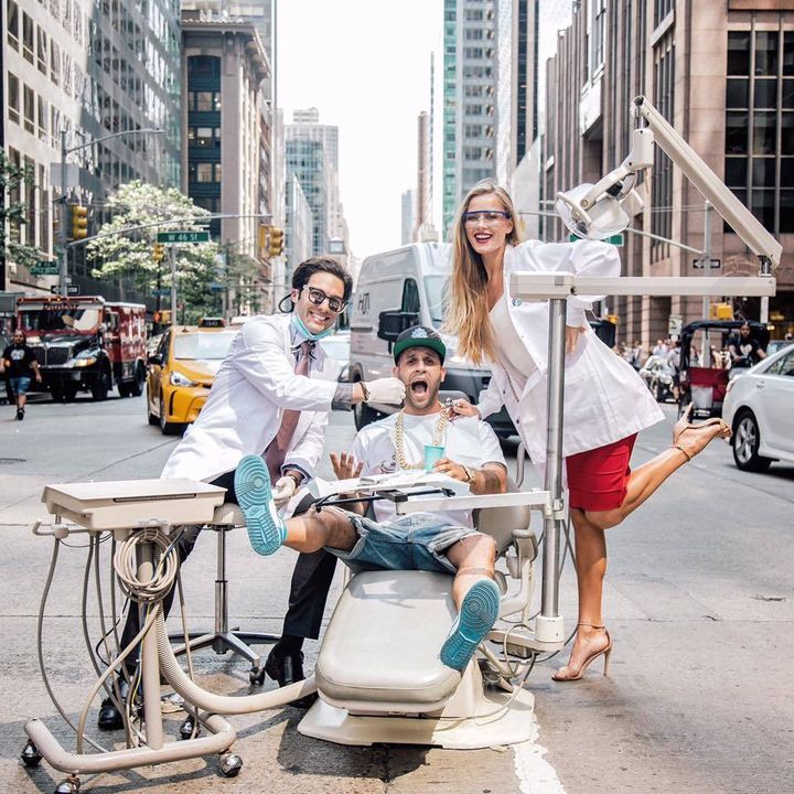 Dr Snapchat in the street of NYC with Greg Yuna and Miss Universe Diana Garkusha.