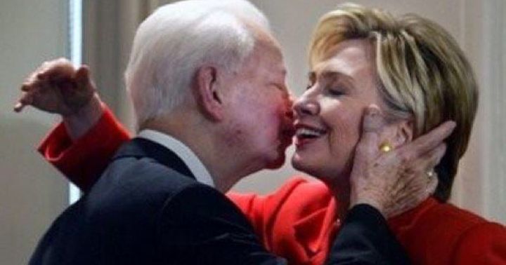 <p>Circa 2004, Senator Hillary Clinton from New York sharing an embrace with the late Robert Byrd, the renowned Senator and parliamentarian from West Virginia. Byrd passed away in 2010.</p>
