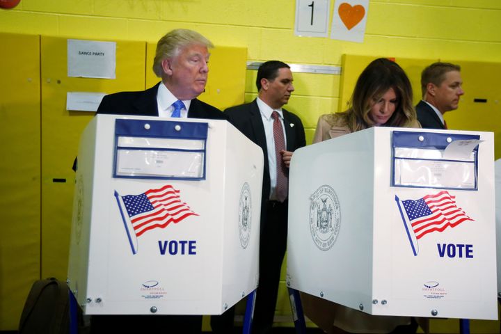 Republican presidential nominee Donald Trump and his wife Melania Trump vote at PS 59 in New York, New York, U.S. November 8, 2016.