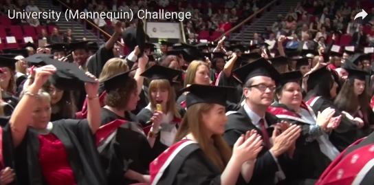 Hundreds of graduating students and their families took part in the viral video challenge 