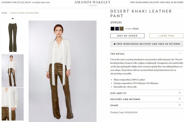 The £995 leather trousers, which sold out this week