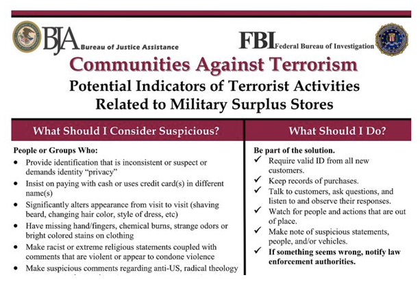 <strong><em>A secret “Communities Against Terrorism” flyer.</em></strong>