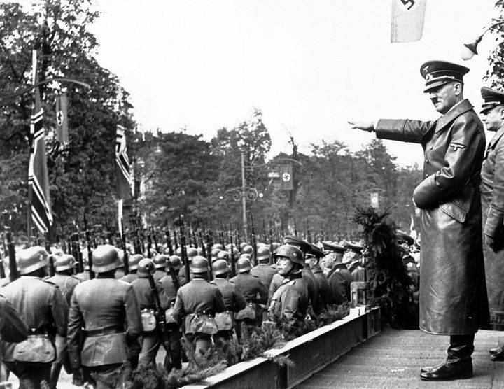 'A bit dodgy': Adolf Hitler salutes units of the German army, in Warsaw, Poland, October 5, 1939