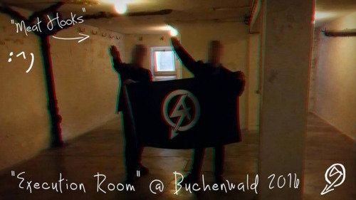 <strong>Two members of NA pictured earlier this year at Buchenwald, one of the largest concentration camps on German soil</strong>