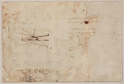 The back of the drawing shows two scientific sketches as well as notes written from right to left, as Leonardo was known to write.