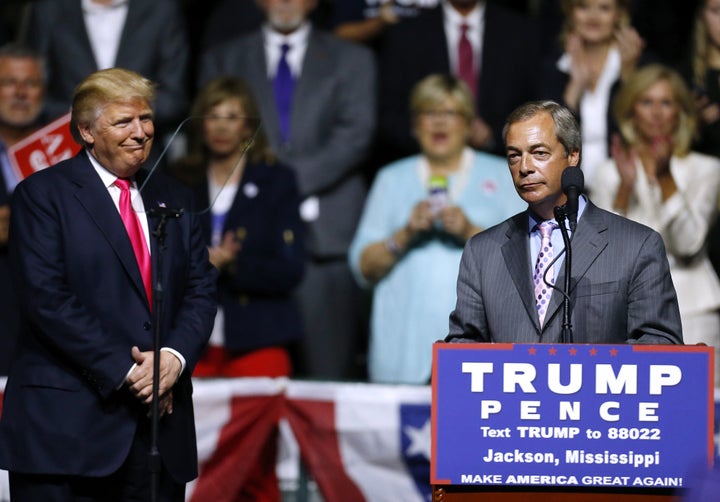 Donald Trump and United Kingdom Independence Party leader Nigel Farage at a campaign rally in Mississippi on Aug. 24.