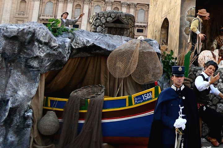 A close-up of the boat from the Vatican's nativity scene. 