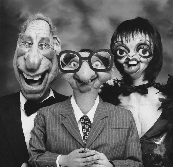 Film director Mel Brooks, BBC weatherman Ian McCaskill and actress and singer Liza Minnelli as imagined by Spitting Image.