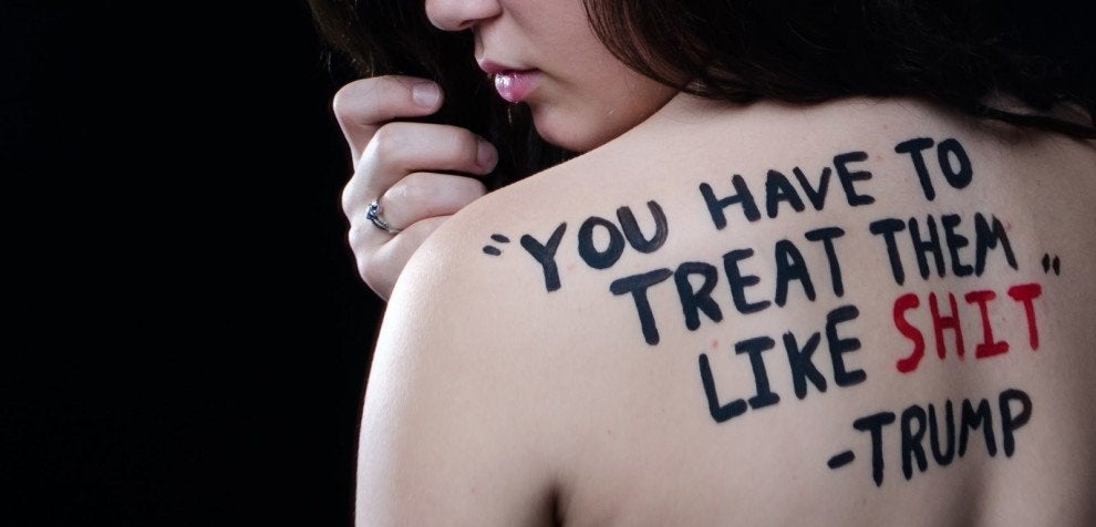 A powerful photo series illustrates President-elect Donald Trump's sexist comments painted on the bodies of naked women.