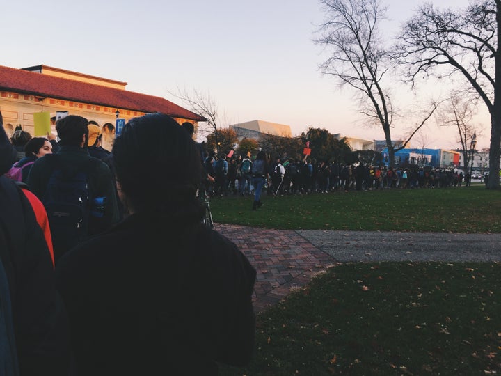 <p>Students march urging administration to mark Oberlin College as a “sanctuary campus.”</p>