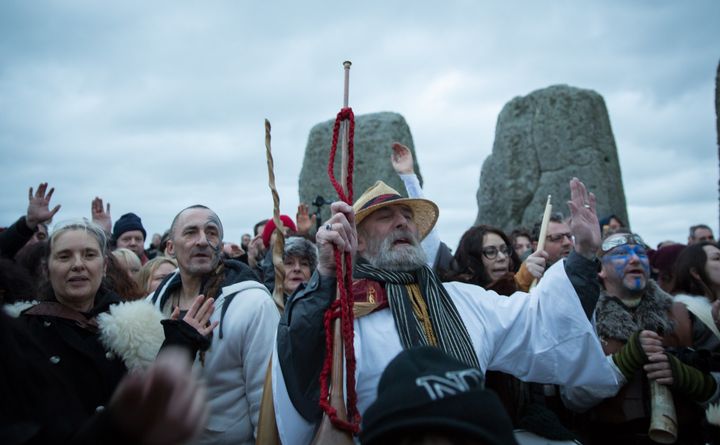 Rollo Maughfling, Archdruid of Stonehenge & Britain, conducts a winter solstice ceremony at Stonehenge on December 22, 2015 in Wiltshire, England.
