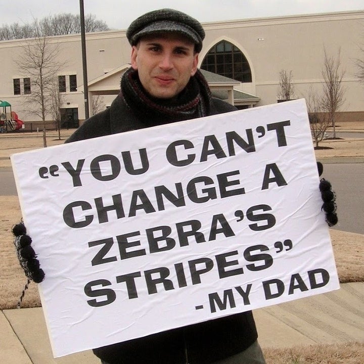 Peterson Toscano standing witness outside ex-gay conference 2008 Memphis