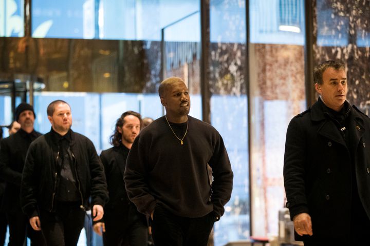 <strong>Kanye West and his entourage at Trump Tower</strong>