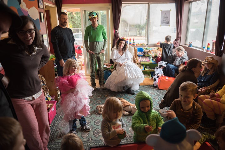 Dressed as Mother Earth, Shawna hosts a Halloween party for the children and parents of Southern Street Kids. Running the business from her home, she prefers the term "childcare" over "day care." "We have a joke in the biz," she said. "I take care of children, not days."