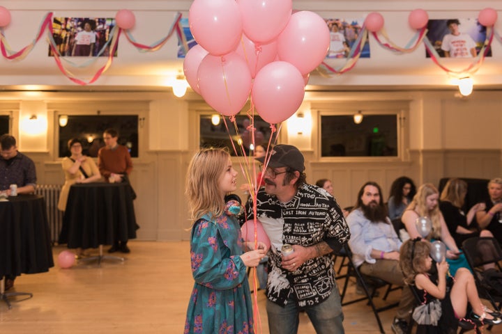 Beezus huddles with Christian at the Stomp the Patriarchy Ball, an event for the pro-choice organization, Shout Your Abortion