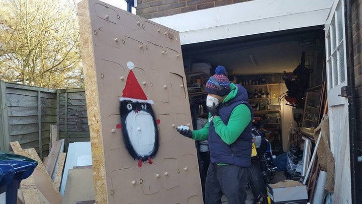 Benjamin also painted some festive penguins on the massive calendar.