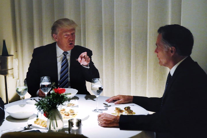 President-elect Donald Trump has dinner with his former detractor and past GOP presidential nominee Mitt Romney on Nov. 29, 2016.