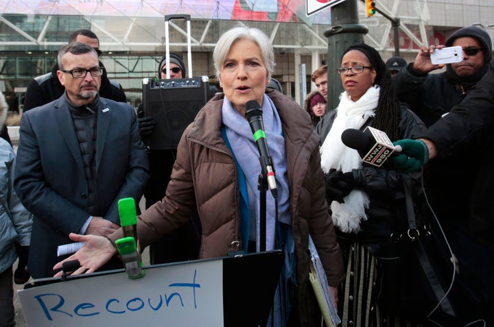 Jill Stein holds a rally and protest against stopping the recount of election ballots in Detroit on Dec. 10, 2016.