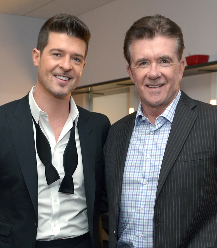 Robin Thicke with his father, Alan Thicke, at the Grammy Nominations Concert on Dec. 6, 2013, in Los Angeles.