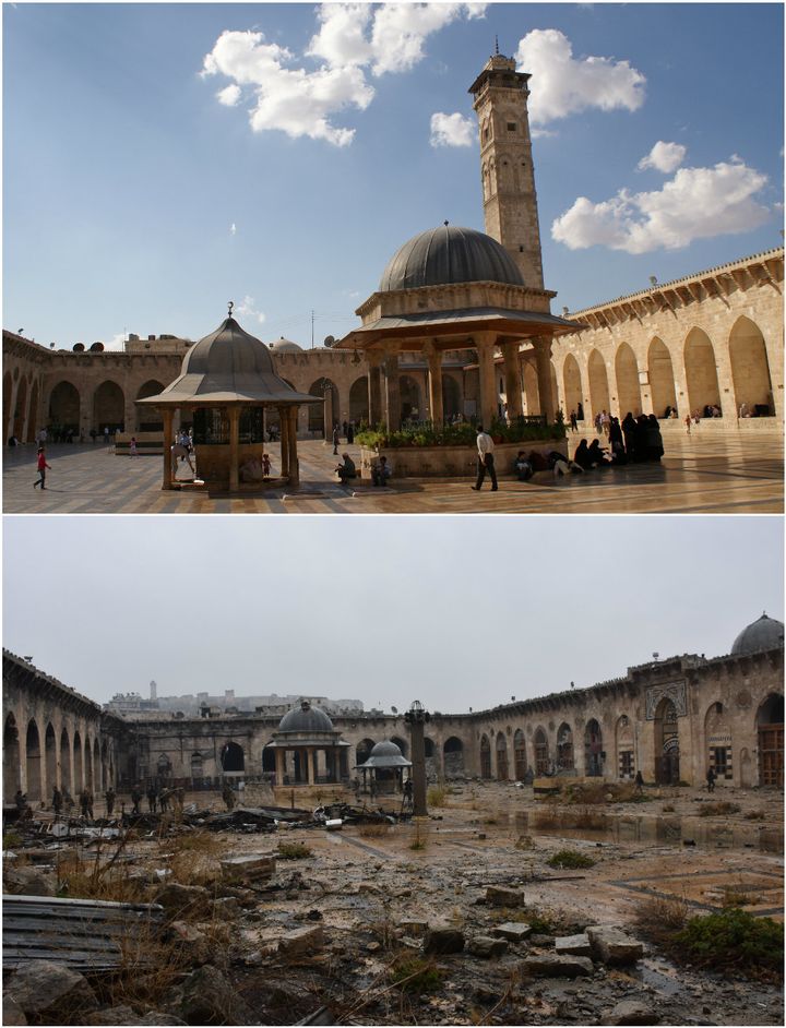 The great Umayyad Mosque of Aleppo lies in ruins after the Syrian conflict