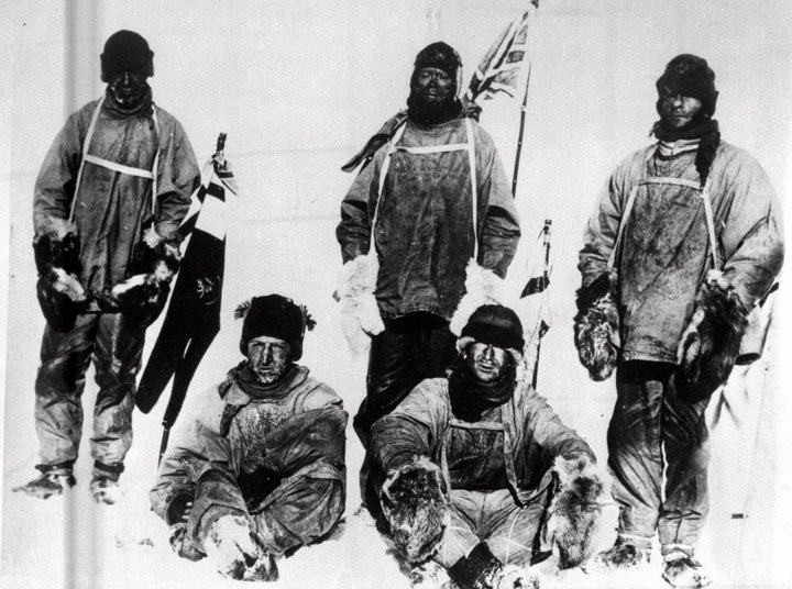 From left to right: Dr Edward Wilson, Lt. Henry (Birdie) Bowers, Captain Robert Falcon Scott, Petty Officer Edgar Evans and Capt. Lawrence (Titus) Oates, not long before they died on their way back from the trek 