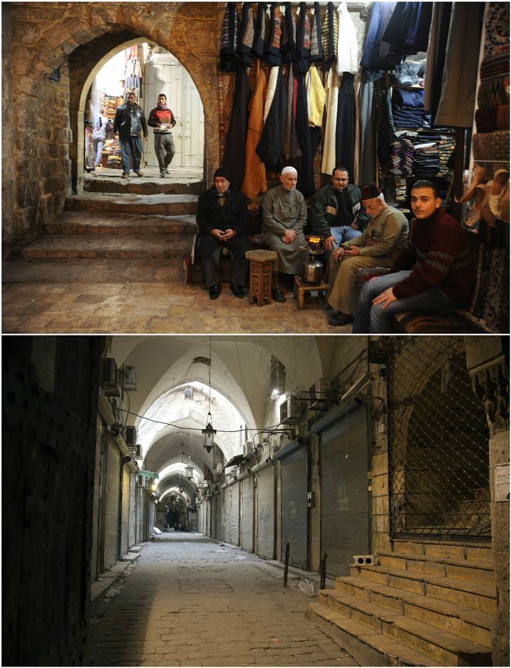 The once bustling souk now lies deserted after traders fled the city