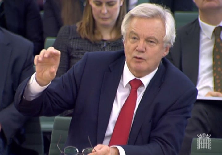 Brexit Secretary David Davis gives evidence to the Commons Exiting the EU Committee at Portcullis House in London.