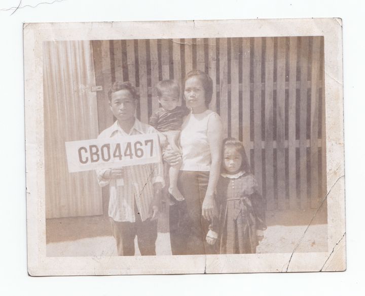SreyRam Kuy, as a child, with her family in a Cambodian refugee camp