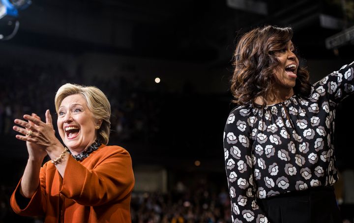 Former Secretary of State Hillary Clinton campaigns in North Carolina with First Lady Michelle Obama on Thursday October 27, 2016.