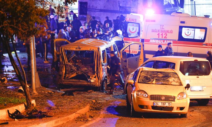 Police arrive at the site of an explosion in central Istanbul, Turkey, December 10, 2016.