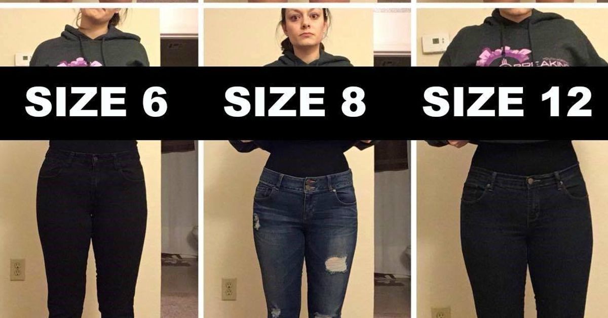 Woman Poses In Varying Pants Sizes To Make A Point About Body Image