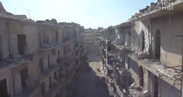 <p>A scene from war-torn Aleppo, Syria captured in the Huffington Post’s “Children of Aleppo Ask Candidates Questions,” October 2016.</p>